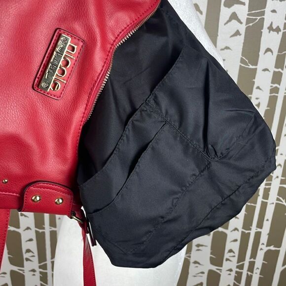 Nicole by Nicole Miller Red and Gold Studded Faux Leather Crossbody Bag - Picture 9 of 14